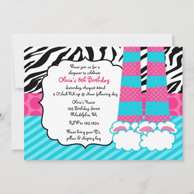 Invitación de cumpleaños de Sleepover (Anverso)