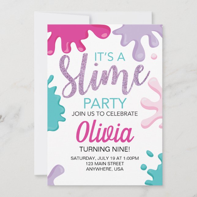 invitación de cumpleaños de slime (Anverso)
