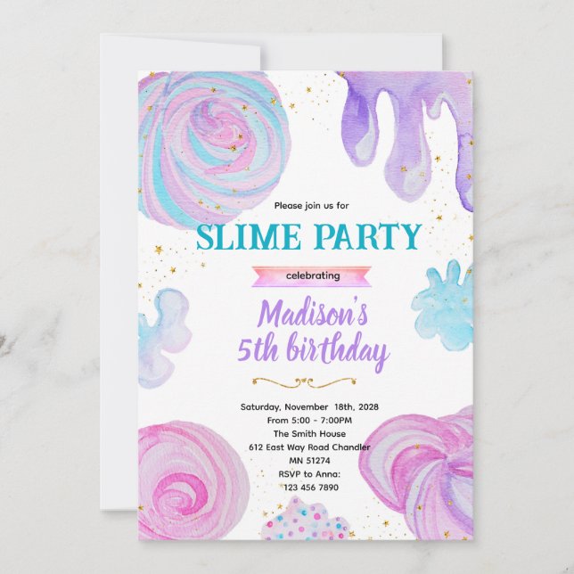 invitación de cumpleaños de slime (Anverso)