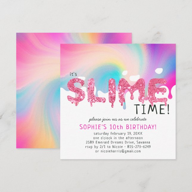 Invitación de cumpleaños de Slime Brillante (Anverso / Reverso)
