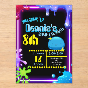 Invitación de cumpleaños de slime de goteo de neón
