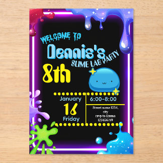 Invitación de cumpleaños de slime de goteo de neón