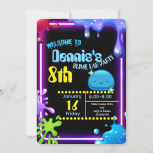 Invitación de cumpleaños de slime de goteo de neón