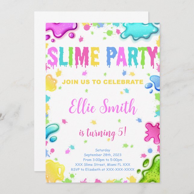 Invitación de cumpleaños de Slime editable (Anverso / Reverso)