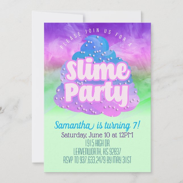 Invitación de cumpleaños de Slime Fiesta (Anverso)