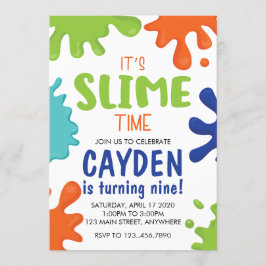 Invitación de cumpleaños de slime verde, azul y na