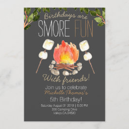 Invitación de cumpleaños de smore camping al aire