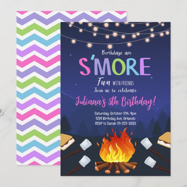 Invitación de cumpleaños de S'more Camping S'more  (Anverso / Reverso)