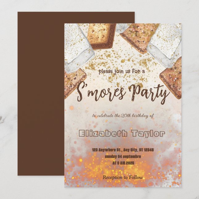 Invitación de cumpleaños de S'mores – Fogata acoge (Anverso / Reverso)