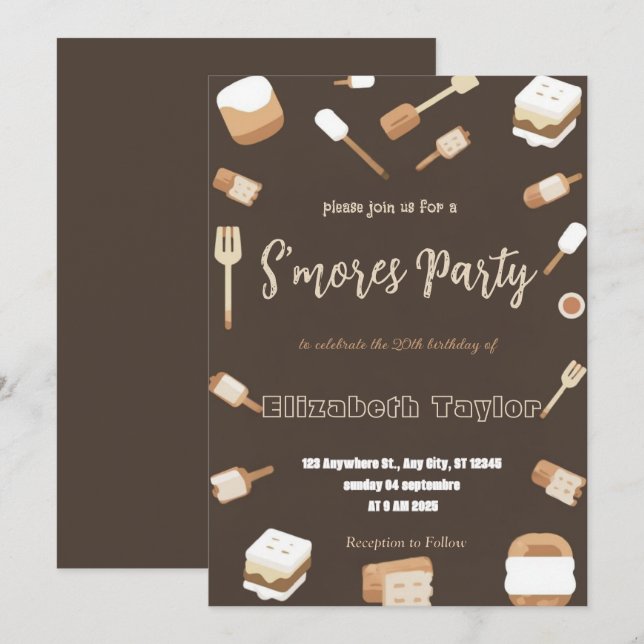 Invitación de cumpleaños de S'mores – Fogata acoge (Anverso / Reverso)