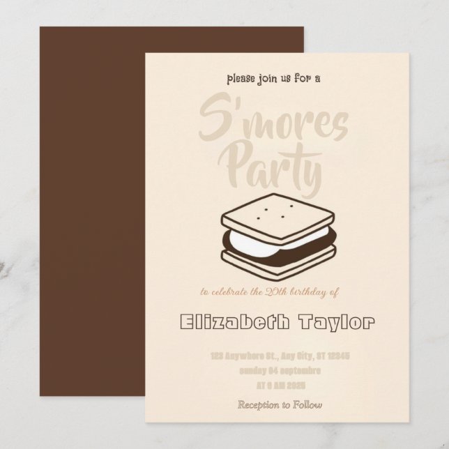 Invitación de cumpleaños de S'mores – Fogata acoge (Anverso / Reverso)