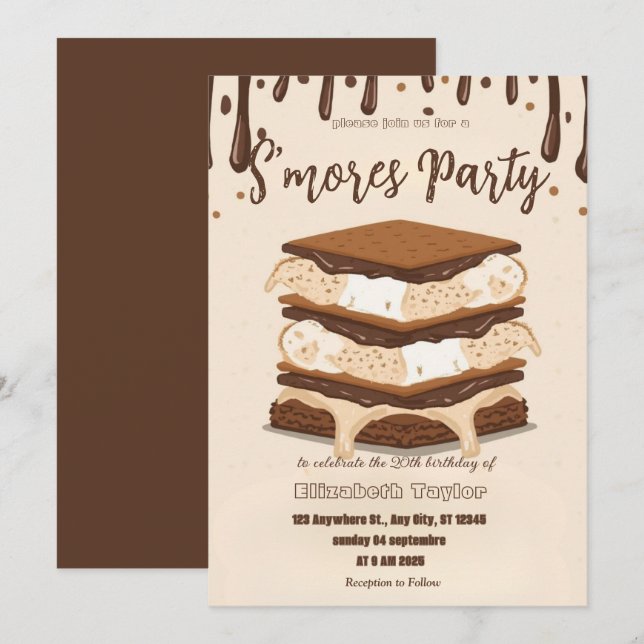 Invitación de cumpleaños de S'mores – Fogata acoge (Anverso / Reverso)