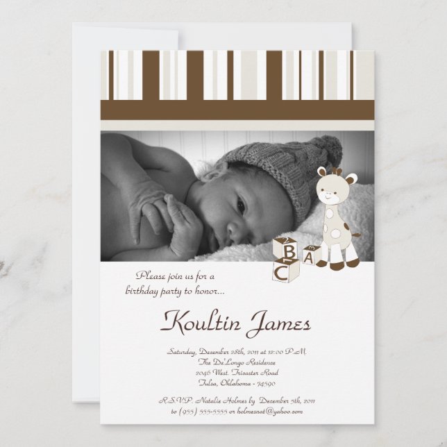 Invitación de cumpleaños de Snicker Doodle Giraffe (Anverso)