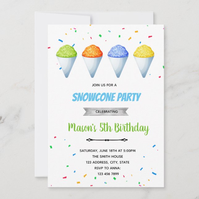 Invitación de cumpleaños de Snowcone (Anverso)
