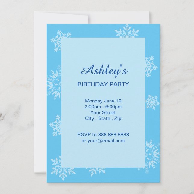Invitación de cumpleaños de Snowflake (Anverso)