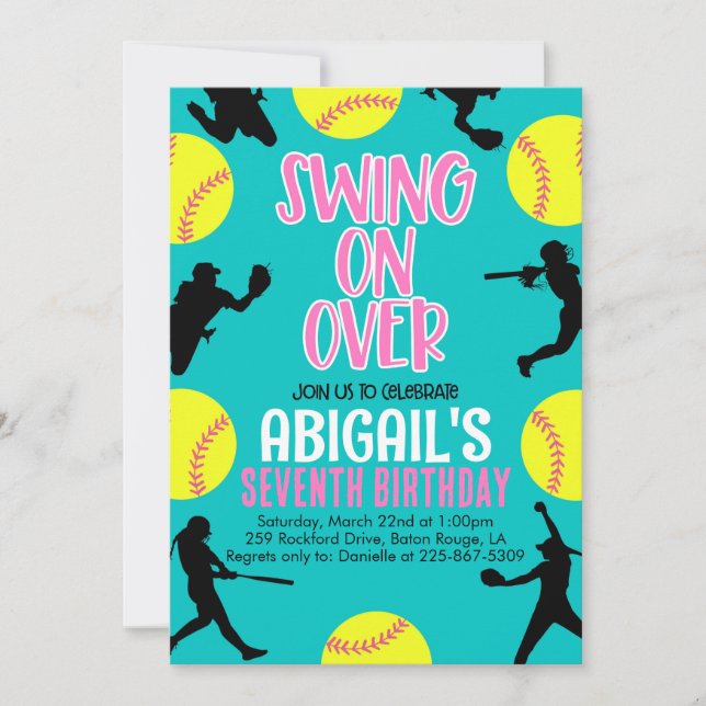 Invitación de cumpleaños de Softball (Anverso)