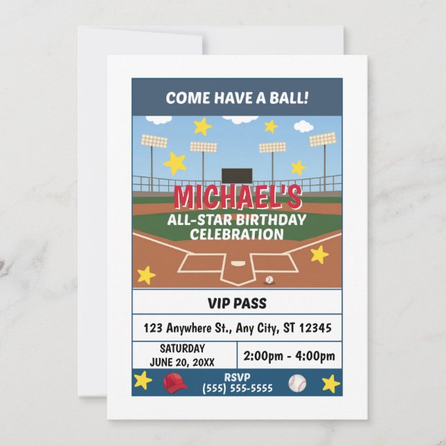 Invitación de cumpleaños de sóftbol (Anverso)