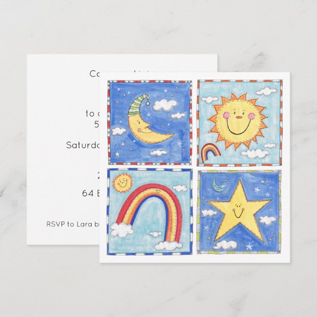 Invitación de cumpleaños de Sol, Luna, Estrella y  (Anverso / Reverso)