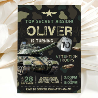Invitación de cumpleaños de soldado militar del ej