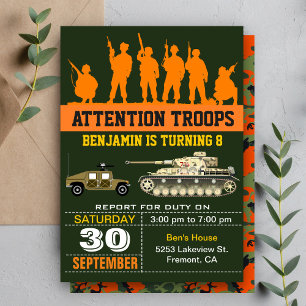 Invitación de cumpleaños de soldados del ejército 