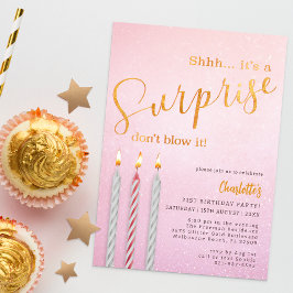 Invitación de cumpleaños de sorpresa rosa - Vela P