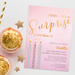 Invitación de cumpleaños de sorpresa rosa - Vela P