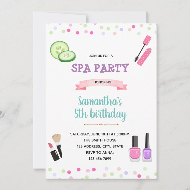 Invitación de cumpleaños de spa adorable (Anverso)