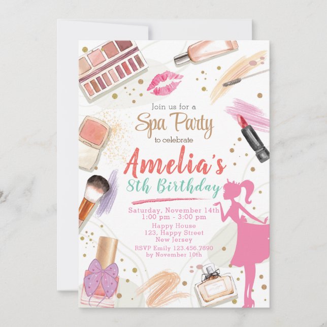 Invitación De Cumpleaños De Spa. Cumpleaños de maq (Anverso)