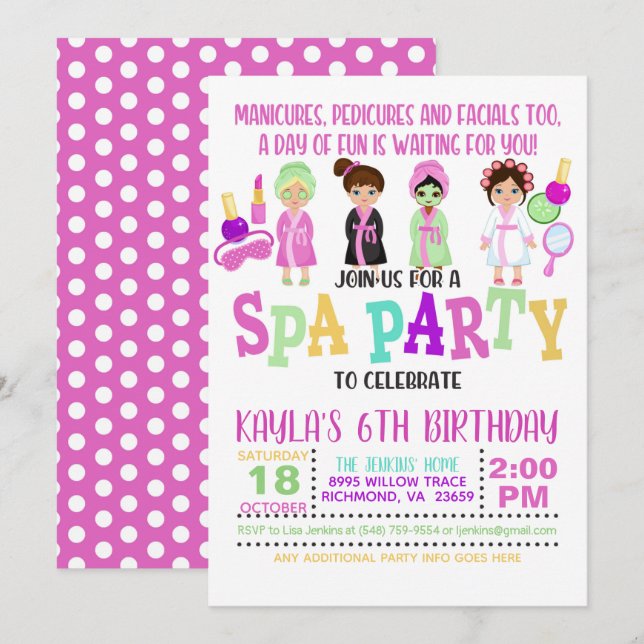 Invitación de cumpleaños de Spa - Niñas - WH (Anverso / Reverso)