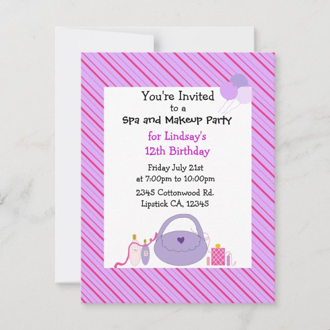Invitación de cumpleaños de Spa y Maquillaje Rayad (Anverso)