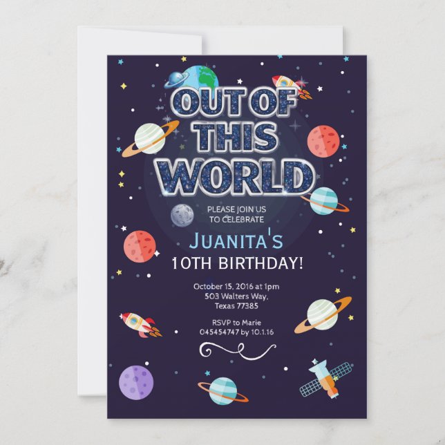 Invitación de cumpleaños de Space Star fuera de es (Anverso)