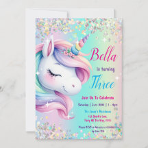 Invitación de cumpleaños de Sparkle Pastel Rainbow