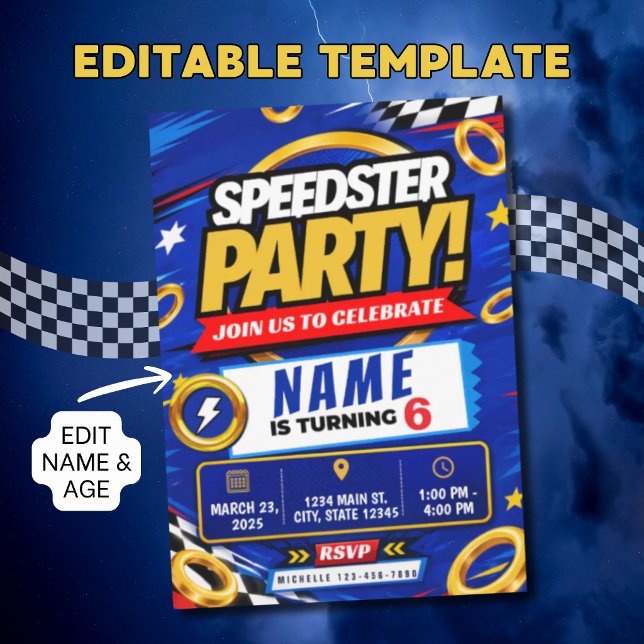 Invitación de cumpleaños de Speedster Racing (Subido por el creador)