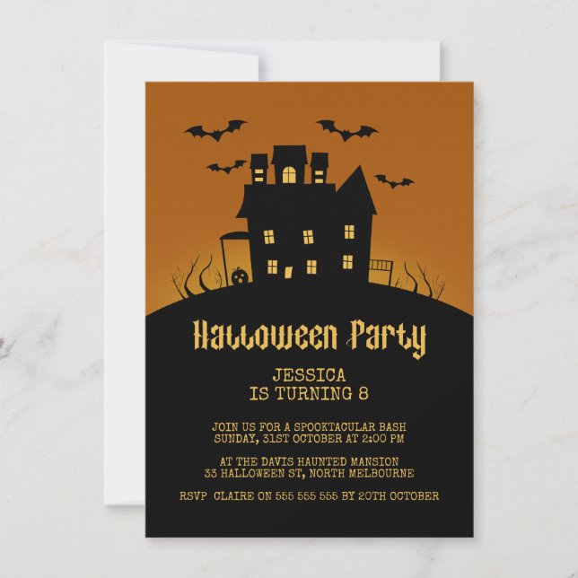 Invitación de cumpleaños de Spooky House Halloween (Anverso)