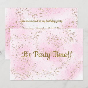 Invitación de cumpleaños de Sprinkle Pink Stars