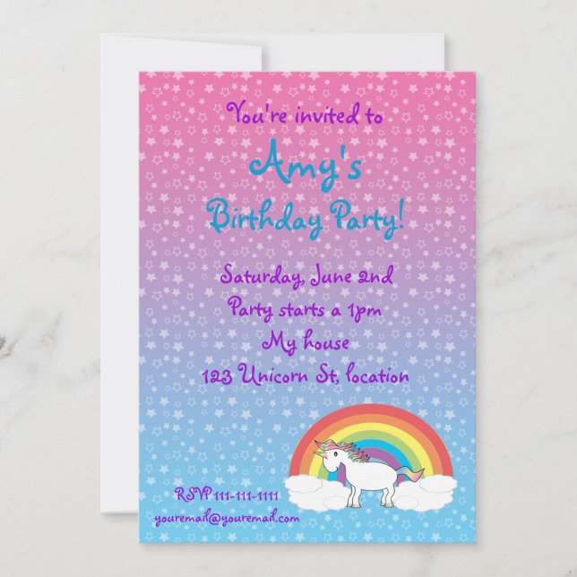Invitación de cumpleaños de Star unicorn (Anverso)