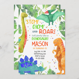 Invitación de cumpleaños de Stomp Chomp Roar Dinos