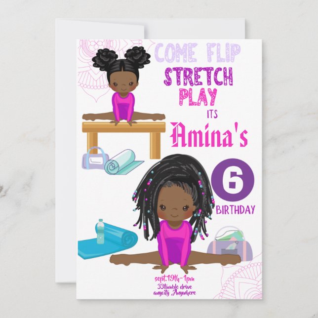Invitación de cumpleaños de Stretch y Play (Anverso)