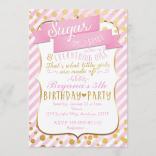 Invitación de cumpleaños de Sugar & Spice en oro r