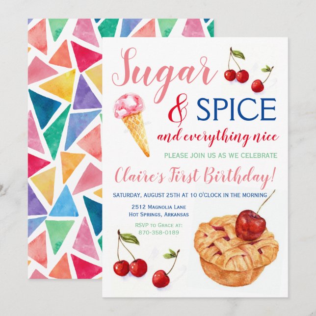 Invitación de cumpleaños de sugar y especias (Anverso / Reverso)