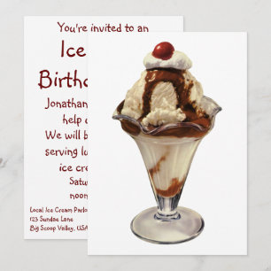 Invitación de Cumpleaños de Sundae de Salsa de Cho