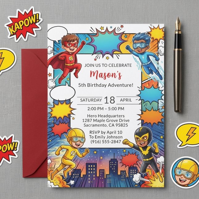 Invitación de cumpleaños de superhéroe 5to Cumplea (Subido por el creador)