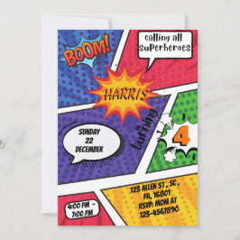 Invitación de cumpleaños de superhéroe cómico para