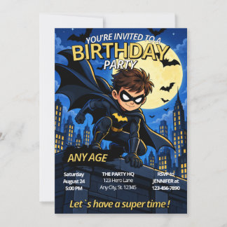 Invitación de cumpleaños de superhéroe con murciél