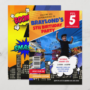 Invitación de cumpleaños de superhéroe de cómic
