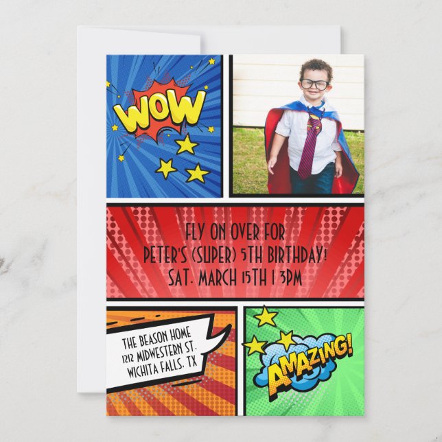 Invitación de cumpleaños de superhéroe | Fiesta de (Anverso)