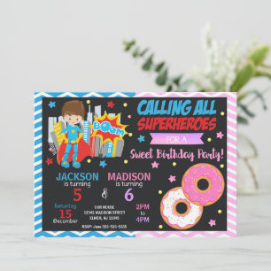 Invitación de Cumpleaños de Superhéroe y Donas Joi
