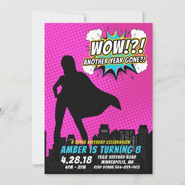 Invitación de cumpleaños de superhéroes (Anverso)
