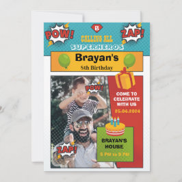 Invitación de cumpleaños de superhéroes con foto