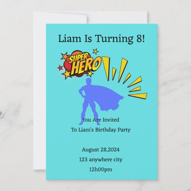 invitación de cumpleaños de superhéroes para niños (Anverso)